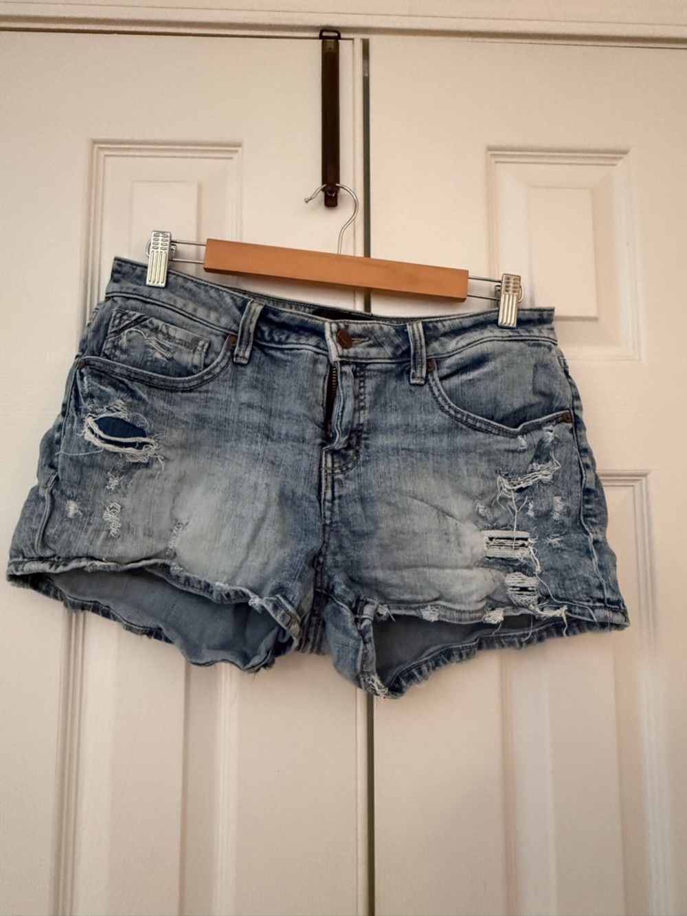 Buckle Light Blue Distressed Denim Jean Shorts